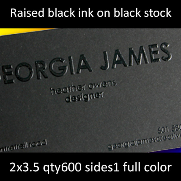 14Pt Black Uncoated Cards with Black Raised Ink Full Color One Side 2x3.5 Quantity 600