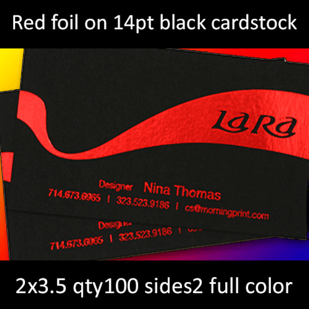 14Pt Black Uncoated Cards with Red Foil Full Color Both Sides 2x3.5 Quantity 100
