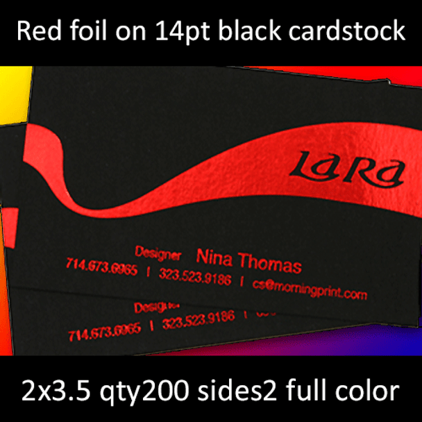 14Pt Black Uncoated Cards with Red Foil Full Color Both Sides 2x3.5 Quantity 200