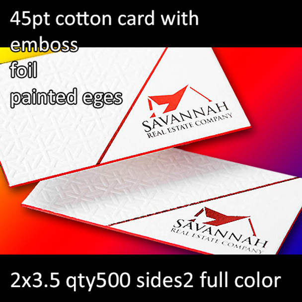 45Pt Cotton Cards with Emboss Foil and Painted Edges Full Color Both Sides 2x3.5 Quantity 500