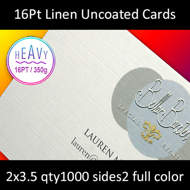 16Pt Extra Linen Embossed Uncoated Cards Full Color Both Sides 2x3.5 Quantity 1000