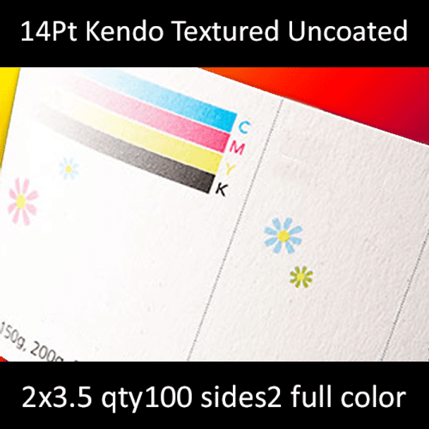 14Pt Kendo Uncoated Cards Full Color Both Sides 2x3.5 Quantity 200