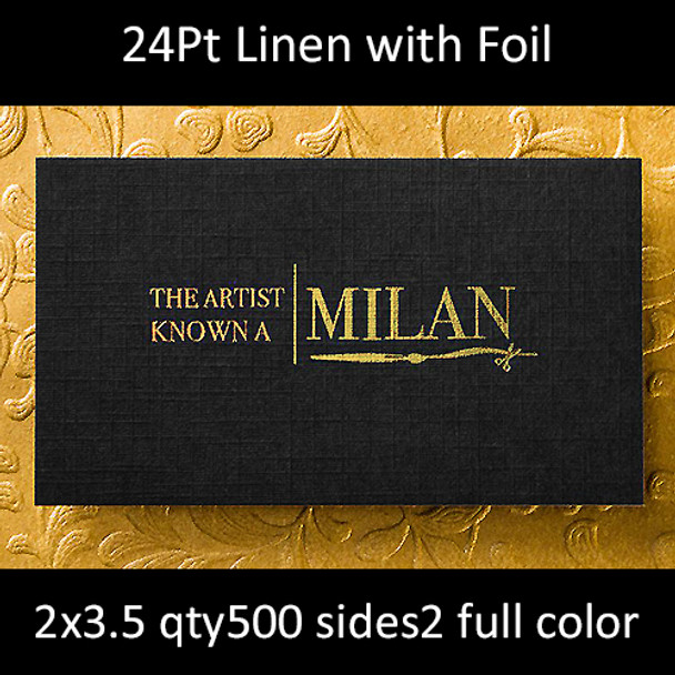 24Pt Linen Uncoated with Foil Full Color Both Sides 2x3.5 Quantity 500