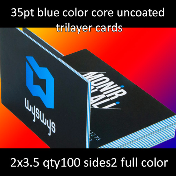 35Pt Trilayer Cards with Red Black Blue or Green Middle Insert Full Color Both Sides 2x3.5 Quantity 100