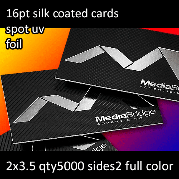 16Pt Silk Coated Foiled Cards Spot Gloss (UV) Full Color and Foil Both Sides 2x3.5 Quantity 5000