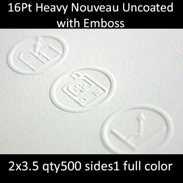 16Pt Extra Nouveau Uncoated Cards with Emboss or Deboss Full Color One Side 2x3.5 Quantity 500