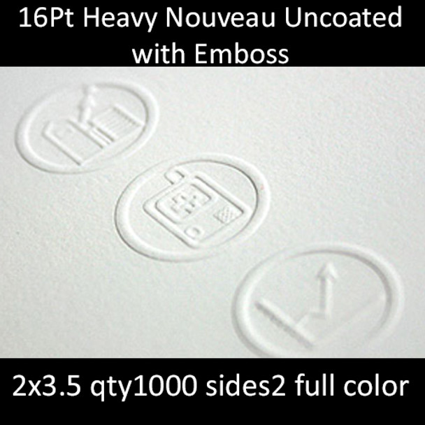 16Pt Extra Nouveau Uncoated Cards with Emboss or Deboss Full Color Both Sides 2x3.5 Quantity 1000