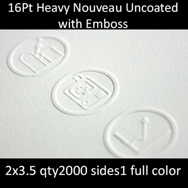 16Pt Extra Nouveau Uncoated Cards with Emboss or Deboss Full Color One Side 2x3.5 Quantity 2000