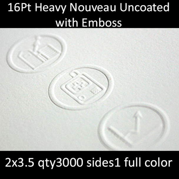 16Pt Extra Nouveau Uncoated Cards with Emboss or Deboss Full Color One Side 2x3.5 Quantity 3000