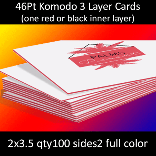 46Pt White with Red Insert Trilayer Komodo Uncoated Cards, 100 to 500 from $64, Full Color Both Sides, 2x3.5,