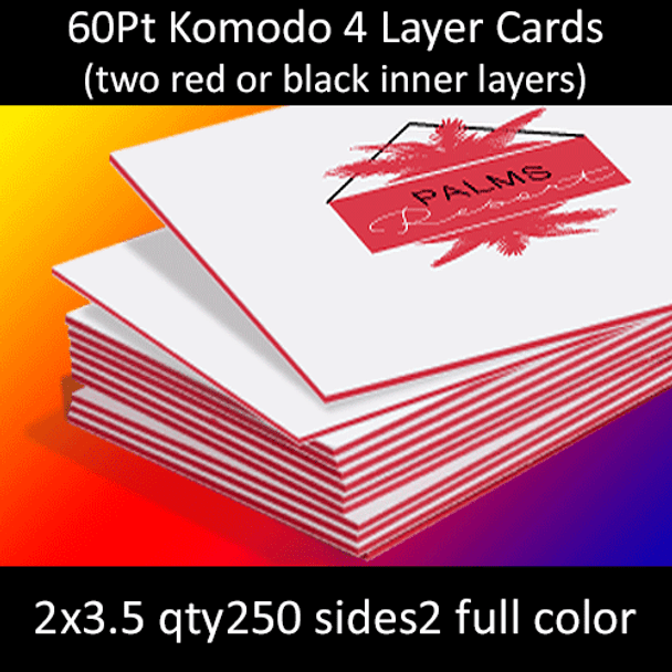 60Pt White with Two Red Inserts Trilayer Komodo Uncoated Cards Full Color Both Sides 2x3.5 Quantity 250