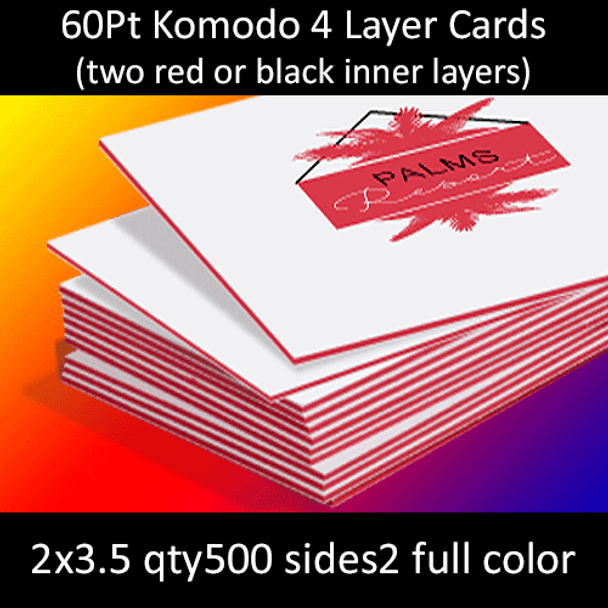 60Pt White with Two Red Inserts Trilayer Komodo Uncoated Cards Full Color Both Sides 2x3.5 Quantity 500
