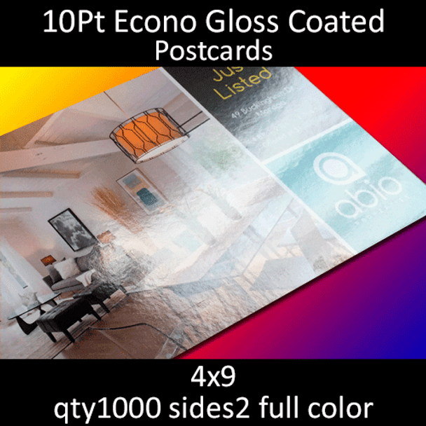 Postcards, Coated, Gloss Econo, 10Pt, 4x9, 2 sides, 1000 for $45.15