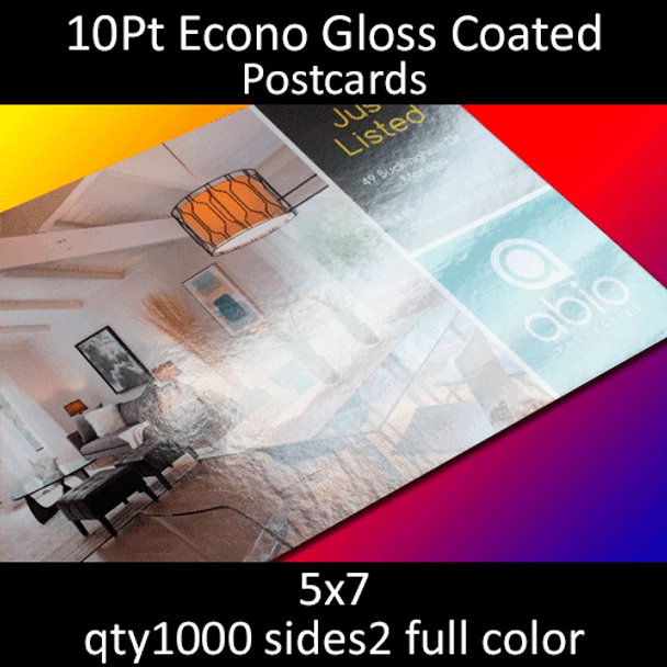 Postcards, Coated, Gloss Econo, 10Pt, 5x7, 2 sides, 1000 for $44.1