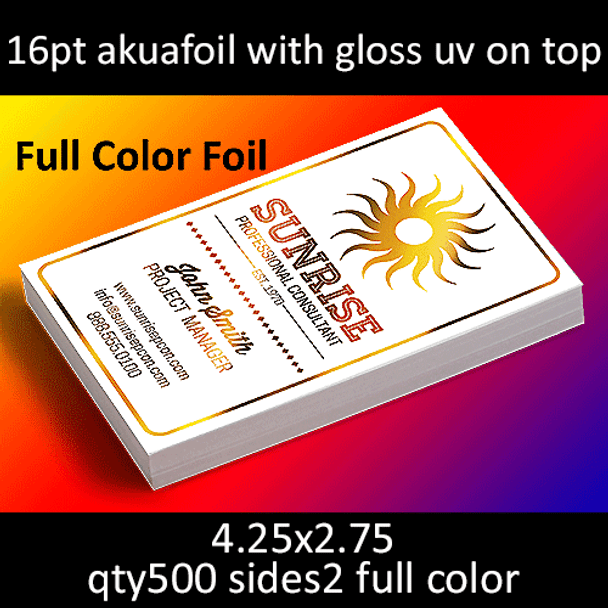 Postcards, Cold Foil, Akuafoil, High Gloss UV, 16Pt, 4.25x275, 2 sides, 0500 for $162