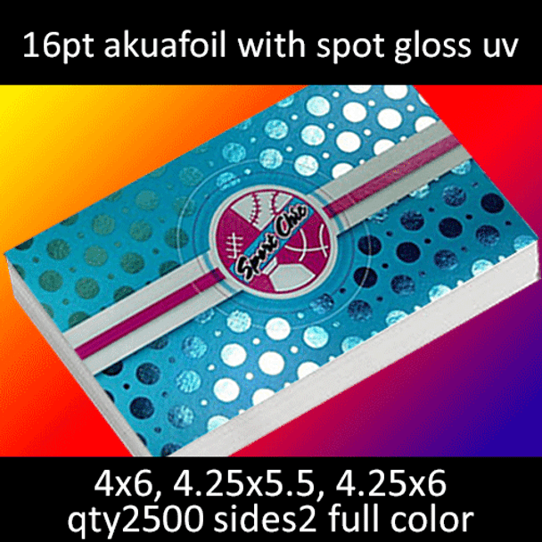 Postcards, Cold Foil, Akuafoil, Partial High Gloss UV, 16Pt, 4.25x5.5, 4.25x6, 4x6, 2 sides, 2500 for $554