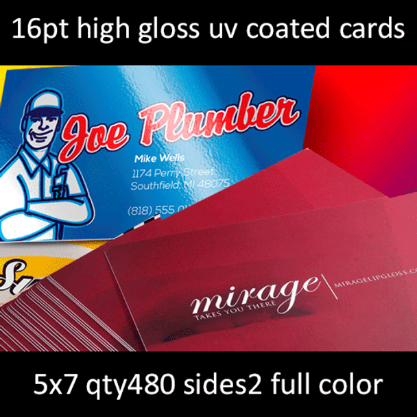 Postcards, Coated, Matte or High Gloss UV, 16Pt, 5x7, 2 sides, 0480 for $50