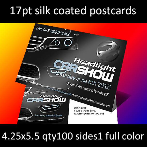 Postcards, Coated, Silk, 16Pt, 4.25x5.5, 1 side, 0100 for $11