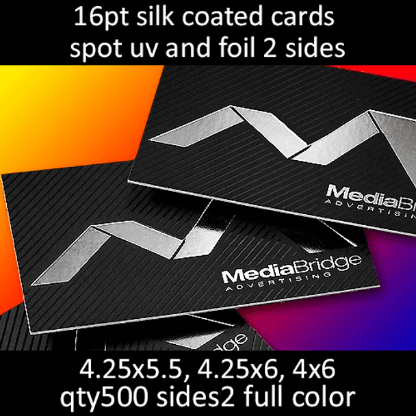 Postcards, Coated, Silk, Foil 2 Sides, Partial High Gloss UV, 16Pt, 4.25x5.5, 4.25x6, 4x6, 2 sides, 0500 for $222