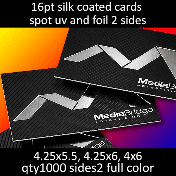 Postcards, Coated, Silk, Foil 2 Sides, Partial High Gloss UV, 16Pt, 4.25x5.5, 4.25x6, 4x6, 2 sides, 1000 for $242