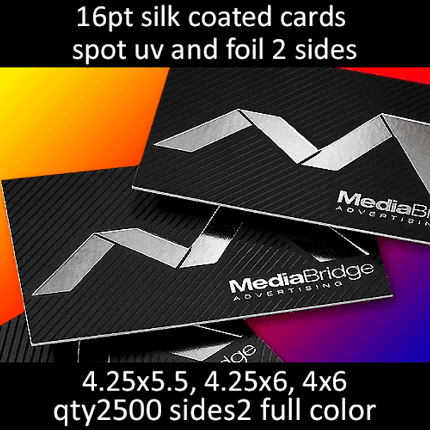 Postcards, Coated, Silk, Foil 2 Sides, Partial High Gloss UV, 16Pt, 4.25x5.5, 4.25x6, 4x6, 2 sides, 2500 for $572