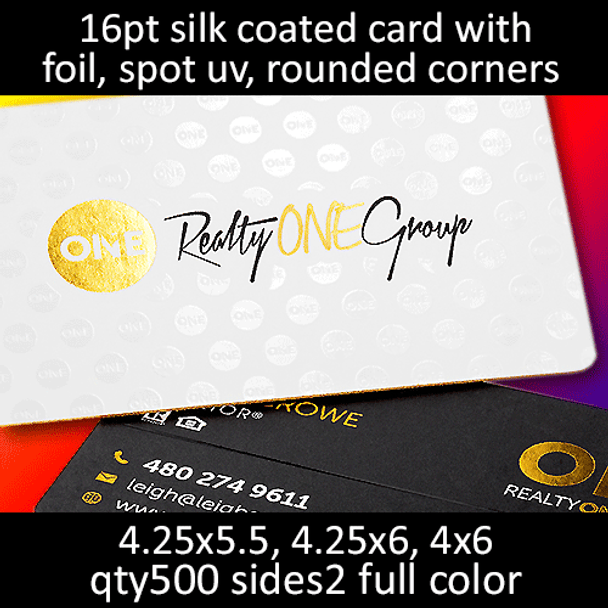 Postcards, Coated, Silk, Foil, Partial High Gloss UV, Round Corners, 16Pt, 4.25x5.5, 4.25x6, 4x6, 2 sides, 0500 for $216