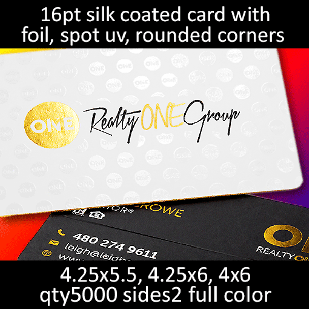 Postcards, Coated, Silk, Foil, Partial High Gloss UV, Round Corners, 16Pt, 4.25x5.5, 4.25x6, 4x6, 2 sides, 5000 for $951