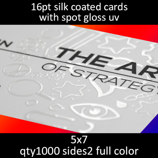 Postcards, Coated, Silk, Partial High Gloss UV, 16Pt, 5x7, 2 sides, 1000 for $206