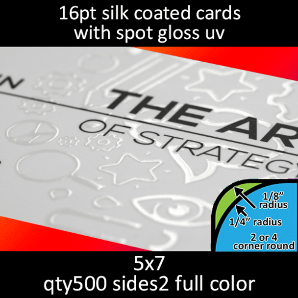 Postcards, Coated, Silk, Round Corners, Partial High Gloss UV, 16Pt, 5x7, 2 sides, 0500 for $210