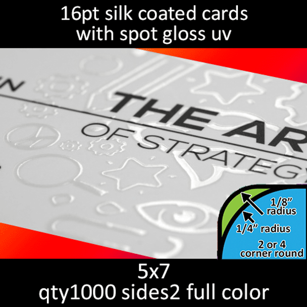 Postcards, Coated, Silk, Round Corners, Partial High Gloss UV, 16Pt, 5x7, 2 sides, 1000 for $233