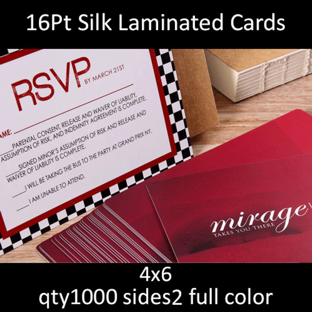 Postcards, Laminated, Silk, 16Pt, 4x6, 2 sides, 1000 for $147