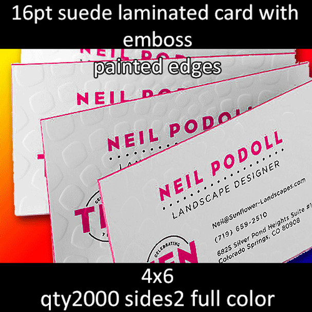 Postcards, Laminated, Silk, Emboss, Painted Edges, 16Pt, 4x6, 2 sides, 2000 for $376