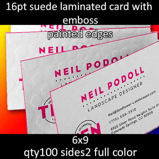 Postcards, Laminated, Silk, Emboss, Painted Edges, 16Pt, 6x9, 2 sides, 0100 for $148