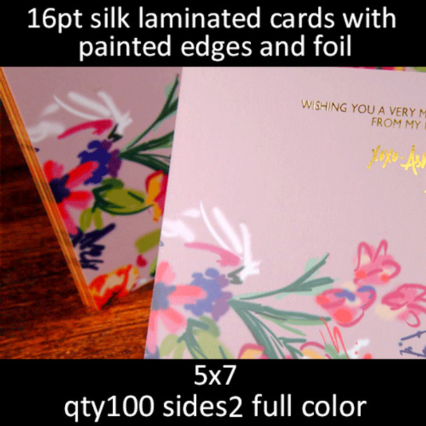 Postcards, Laminated, Silk, Foil, Painted Edges, 16Pt, 5x7, 2 sides, 0100 for $145