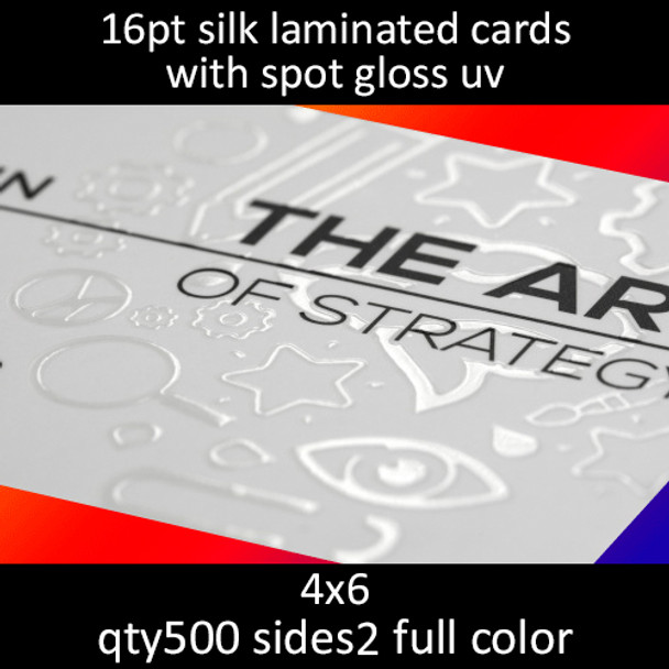 Postcards, Laminated, Silk, Partial High Gloss UV, 16Pt, 4x6, 2 sides, 0500 for $169