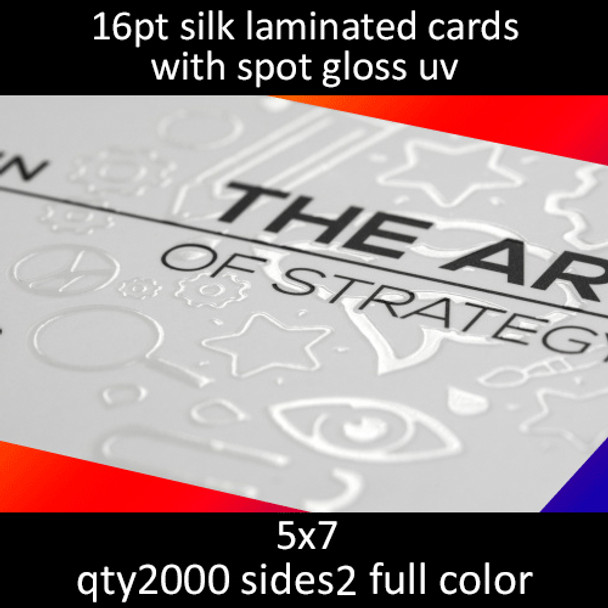 Postcards, Laminated, Silk, Partial High Gloss UV, 16Pt, 5x7, 2 sides, 2000 for $397