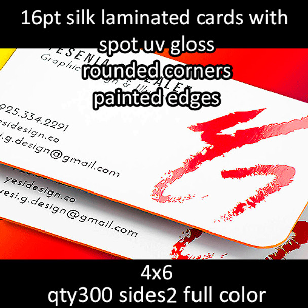 Postcards, Laminated, Silk, Partial High Gloss UV, Pntd Edgs, RndCrns, 16Pt, 4x6, 2 sides, 0300 for $226