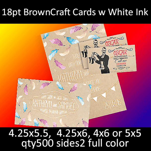 Postcards, Uncoated, Brown Kraft w White & CMYK Ink, 18Pt, 4.25x5.5, 4.25x6, 4x6, 2 sides, 0500 for $70