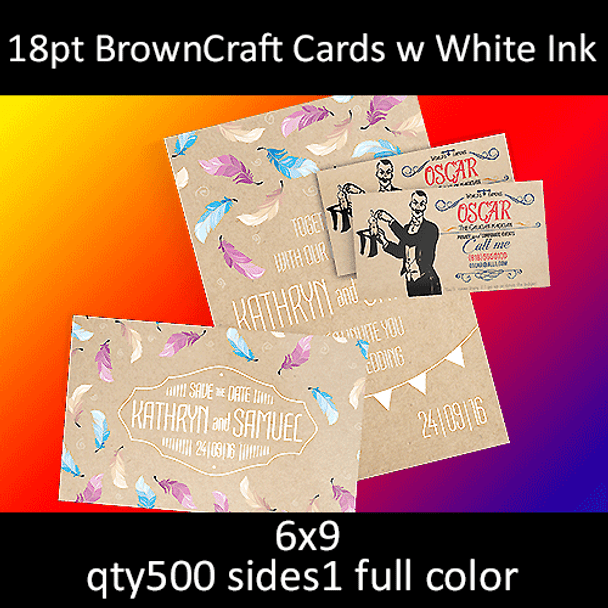 Postcards, Uncoated, Brown Kraft w White & CMYK Ink, 18Pt, 6x9, 1 side, 0500 for $89