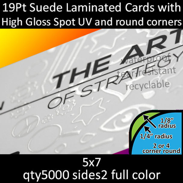 Postcards, Laminated, Suede, Partial High Gloss UV, Round Corners, 19Pt, 5x7, 2 sides, 5000 for $923