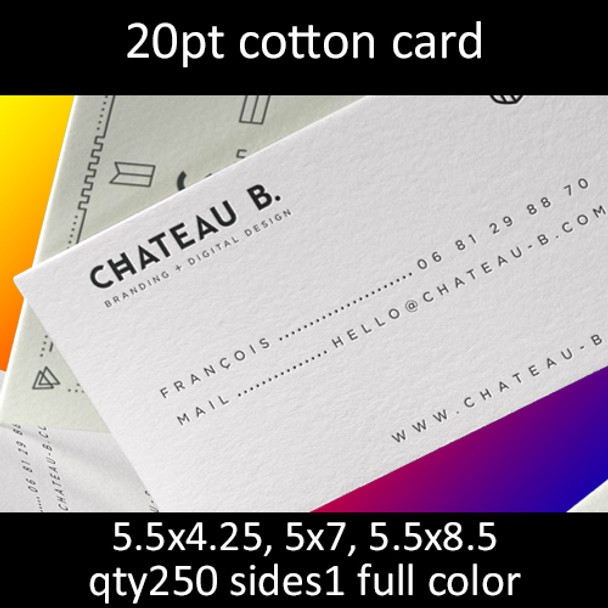Postcards, Uncoated, Cotton, 20Pt, 5.5x4.25, 5x7, 5.5x8.5, 1 side, 0250 for $85