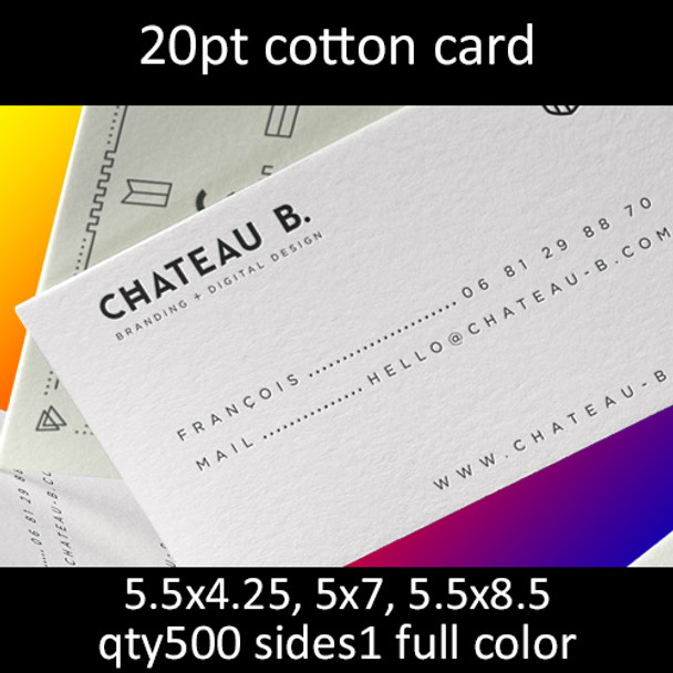 Postcards, Uncoated, Cotton, 20Pt, 5.5x4.25, 5x7, 5.5x8.5, 1 side, 0500 for $158