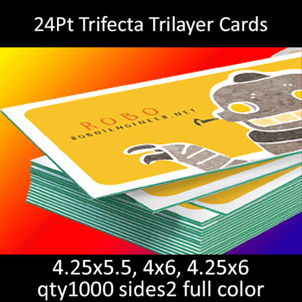 Postcards, Uncoated, Trilayer with Green Insert, 24Pt, 4.25x5.5, 4x6, 4.25x6, 2 sides, 1000 for $133