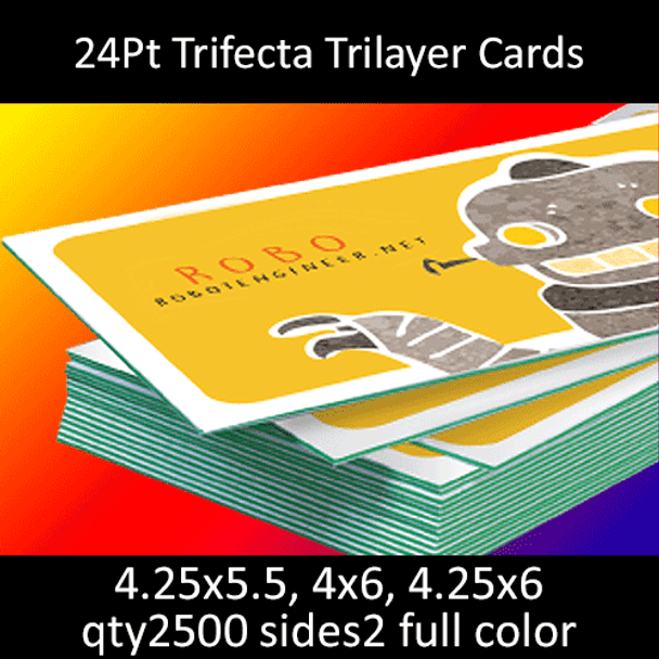 Postcards, Uncoated, Trilayer with Green Insert, 24Pt, 4.25x5.5, 4x6, 4.25x6, 2 sides, 2500 for $235