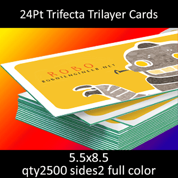 Postcards, Uncoated, Trilayer with Green Insert, 24Pt, 5.5x8.5, 2 sides, 2500 for $365