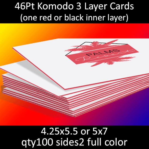 Postcards, Uncoated, Trilayer with Red or Black Insert, 46Pt, 4.25x5.5, 5x7, 2 sides, 0100 for $100