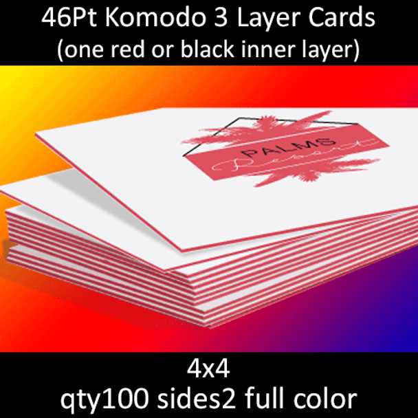 Postcards, Uncoated, Trilayer with Red or Black Insert, 46Pt, 4x4, 2 sides, 0100 for $83