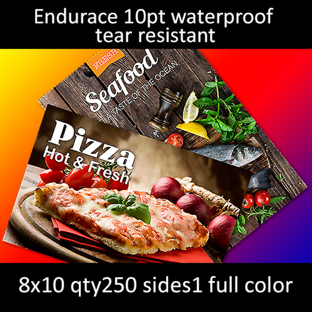 10pt Endurace waterproof tear resistant cards, full color on 1 side, 8x10, qty 250