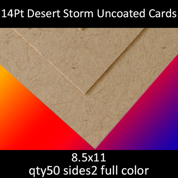 14Pt Desert Storm Uncoated Cards, full color on 2 sides, 8.5x11, qty 50