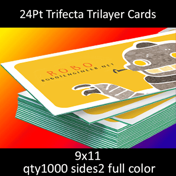 24Pt Trifecta Green Trilayer Cards, full color on 2 sides, 9x11, qty 1000